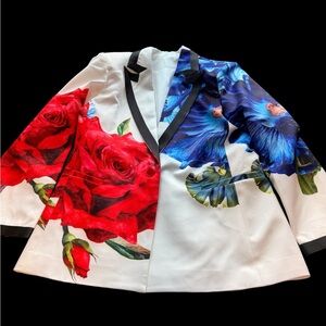 Vibrant Floral Women's Blazer - Red and Blue